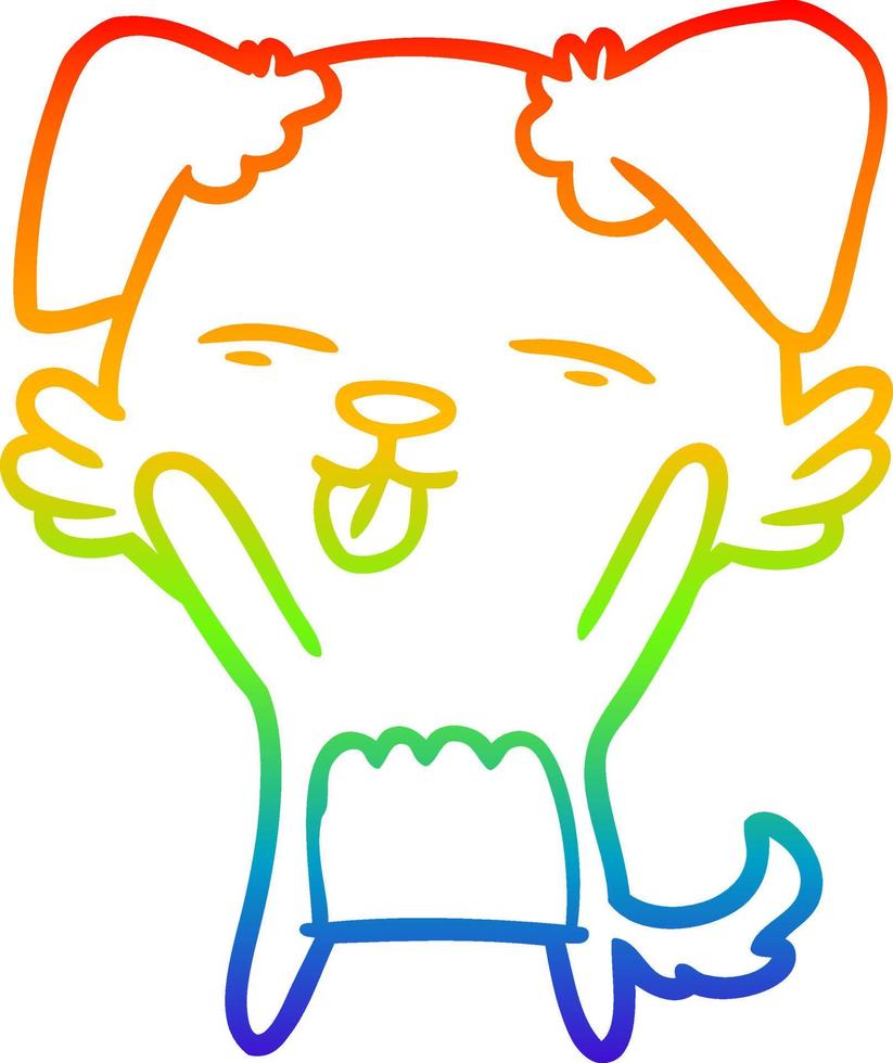 rainbow gradient line drawing cartoon dog sticking out tongue vector