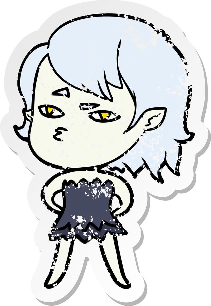 distressed sticker of a cartoon vampire girl vector