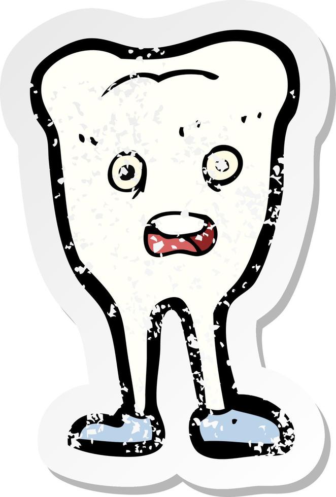 retro distressed sticker of a cartoon happy tooth vector