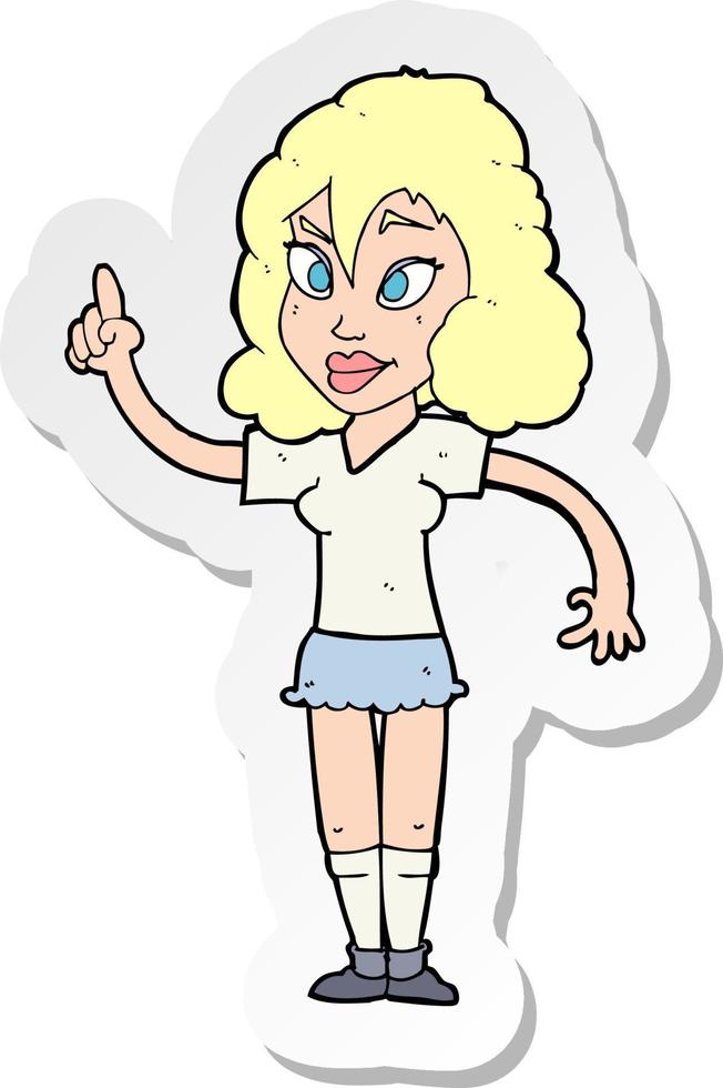sticker of a cartoon pretty woman with idea vector