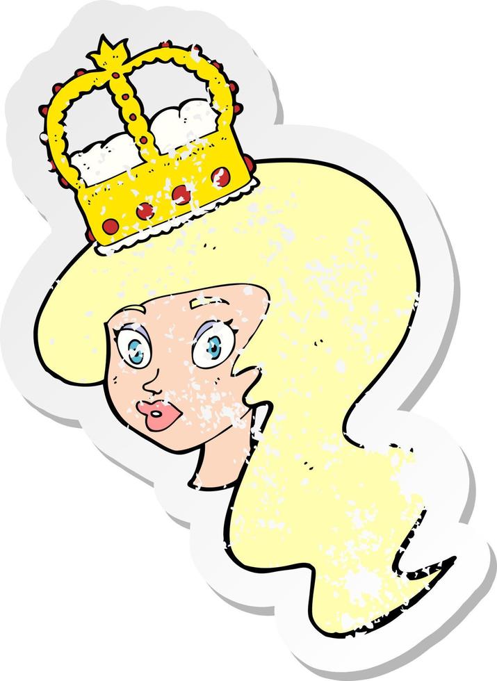 retro distressed sticker of a cartoon person wearing crown vector