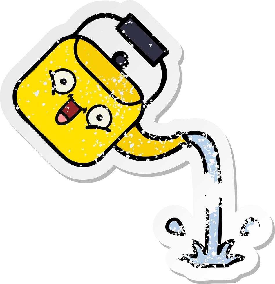 distressed sticker of a cute cartoon pouring kettle vector