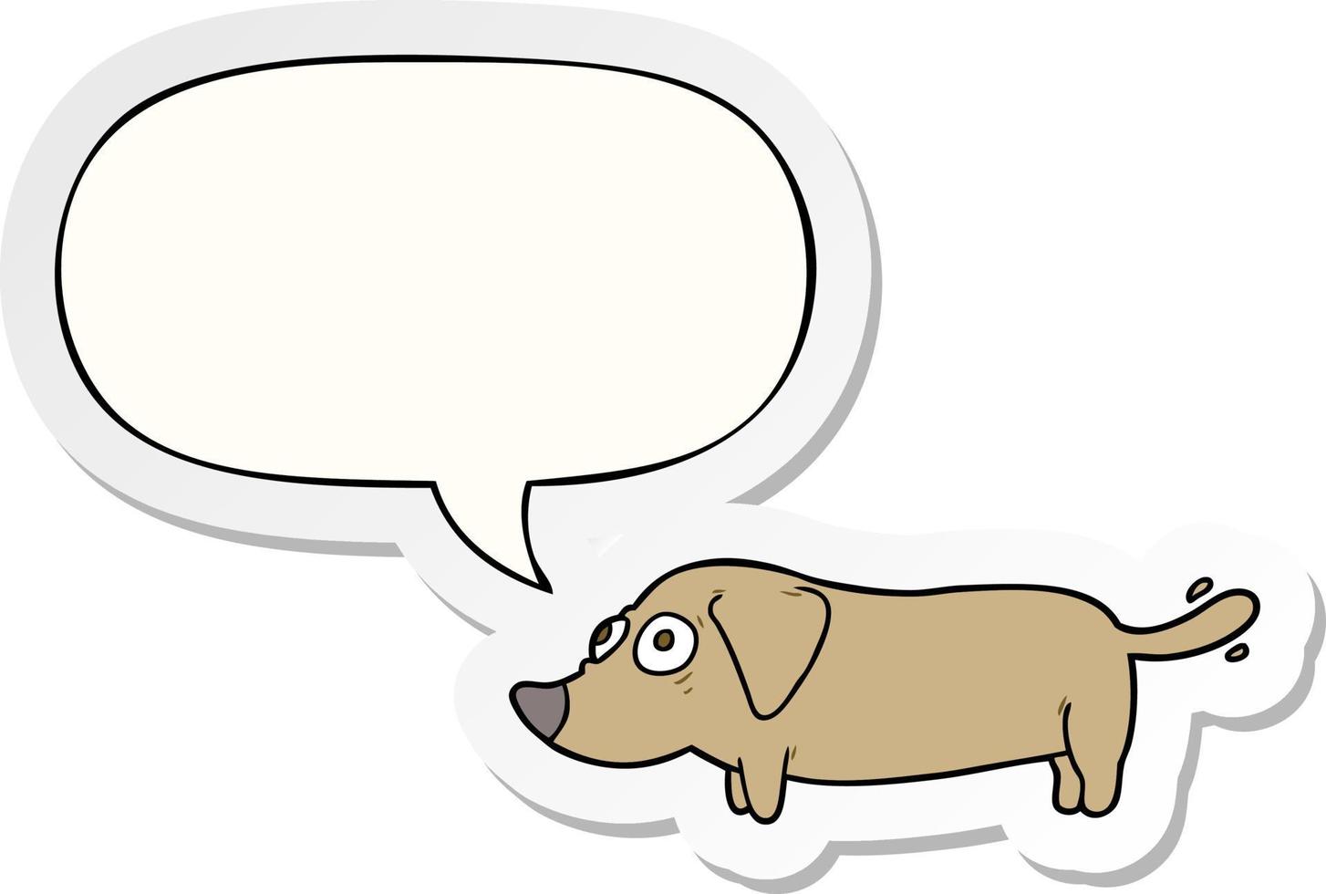 cartoon little dog and speech bubble sticker vector