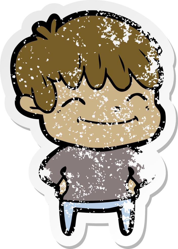 distressed sticker of a happy cartoon boy vector