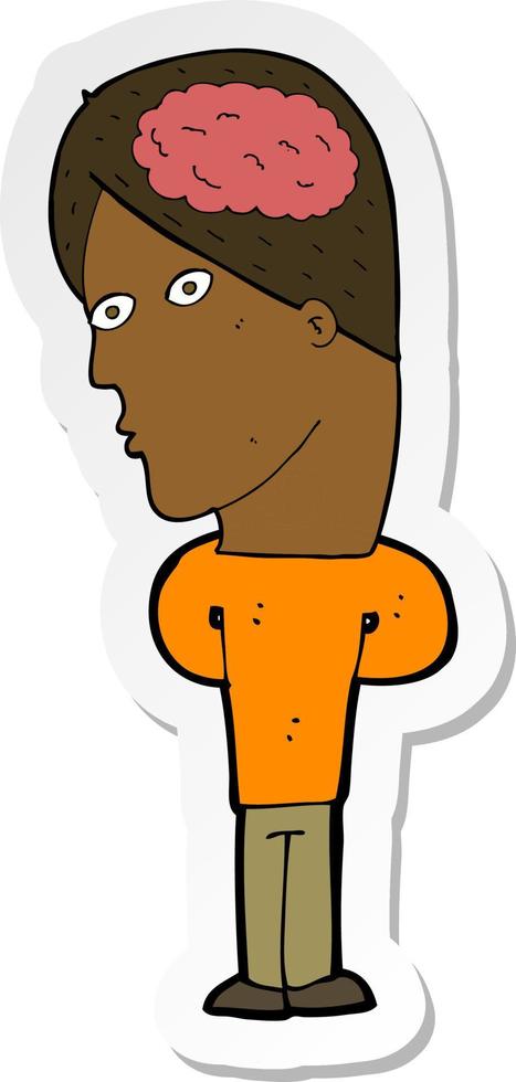 sticker of a cartoon man with big brain vector