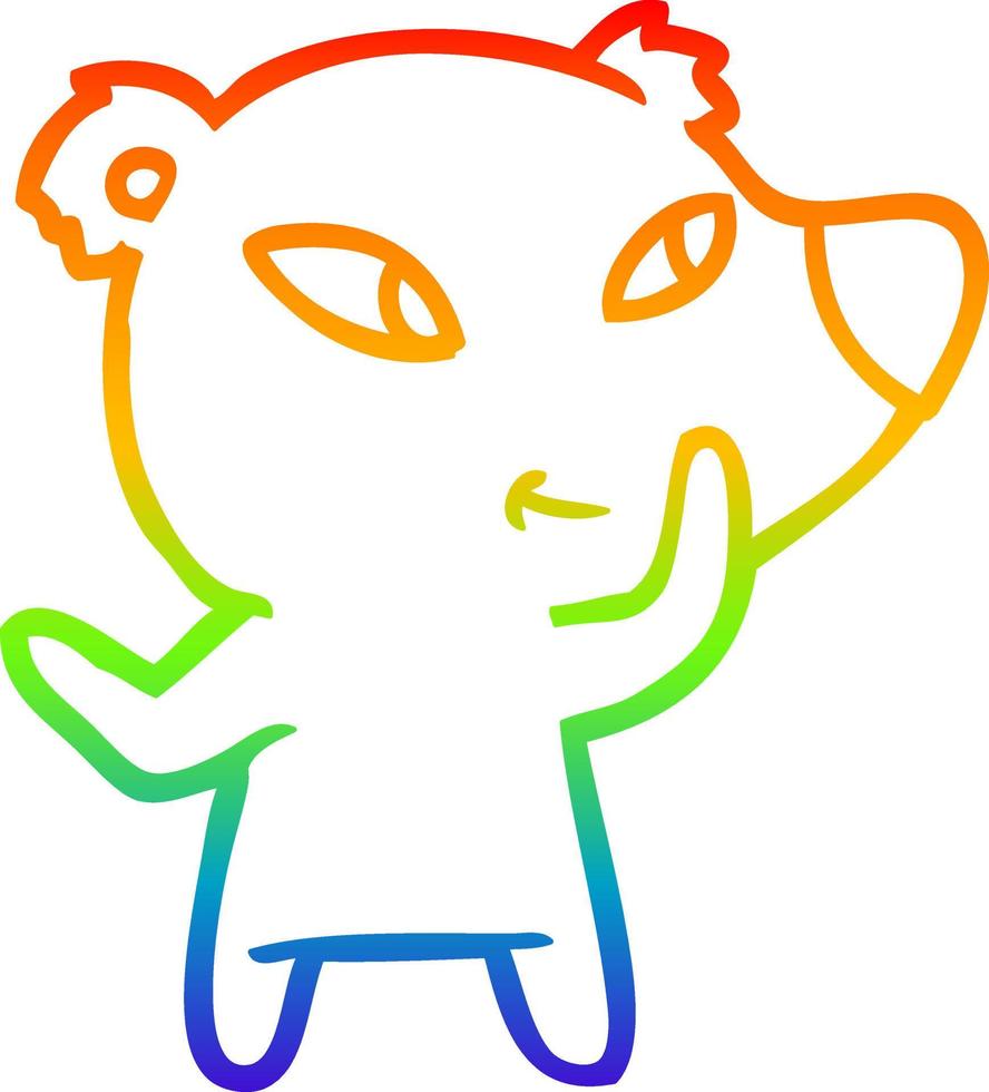 rainbow gradient line drawing cute cartoon bear vector