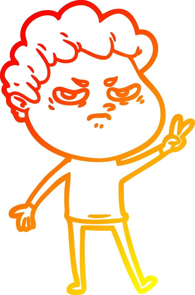 warm gradient line drawing cartoon angry man vector