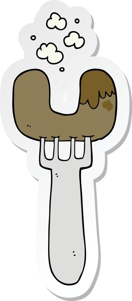 sticker of a cartoon sausage on fork vector