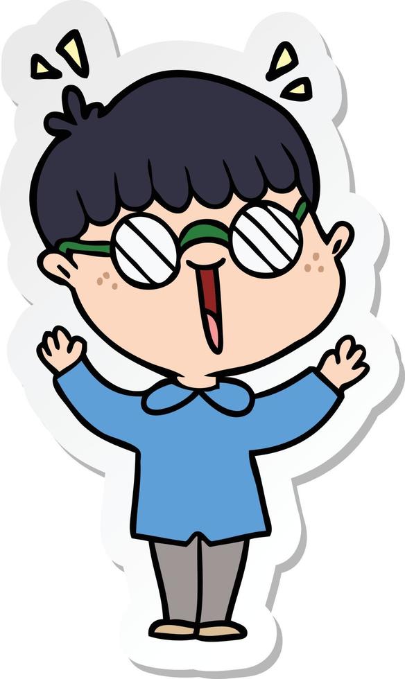 sticker of a cartoon boy wearing spectacles vector