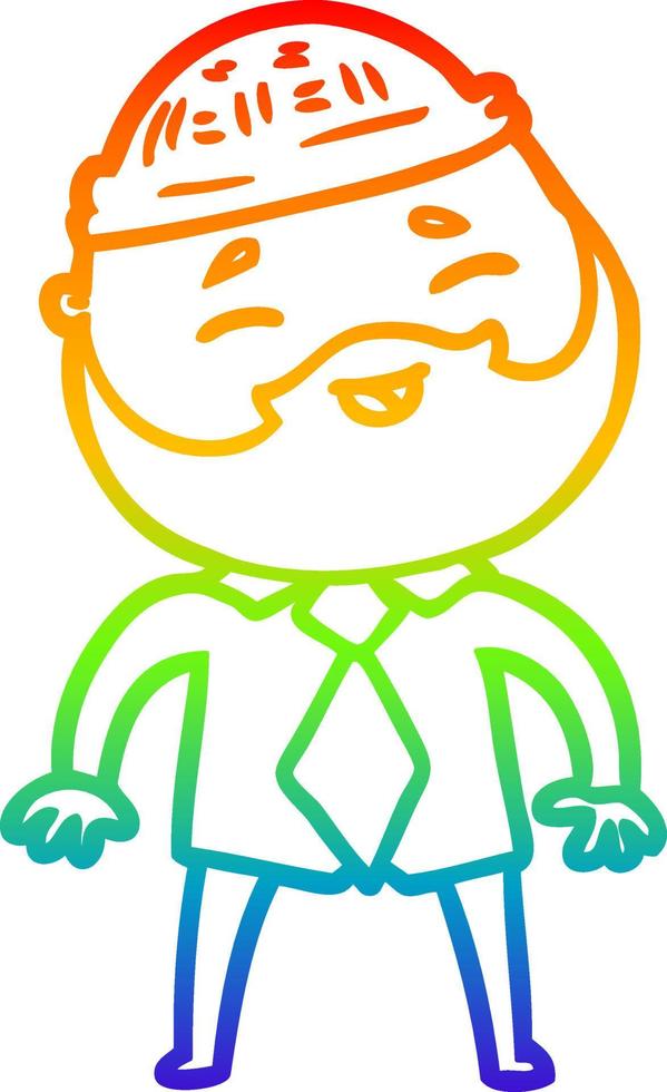 rainbow gradient line drawing cartoon happy bearded man vector