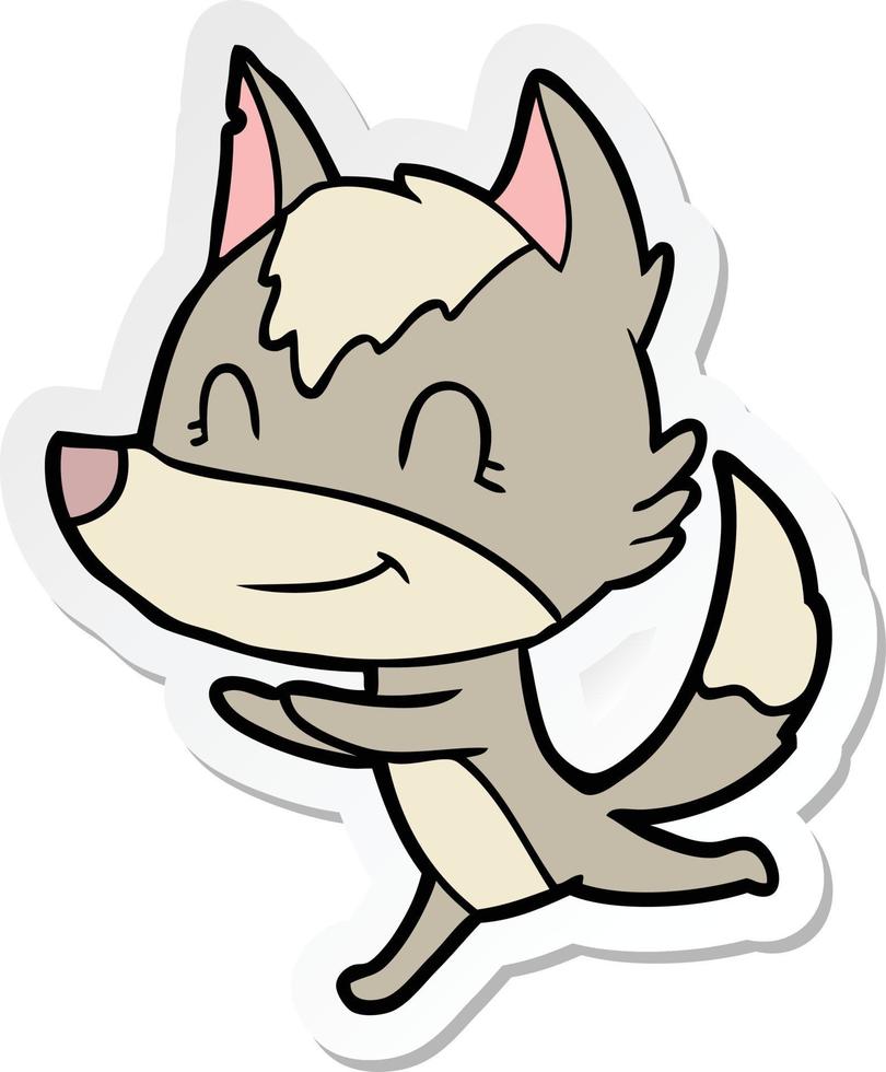 sticker of a friendly cartoon wolf running vector