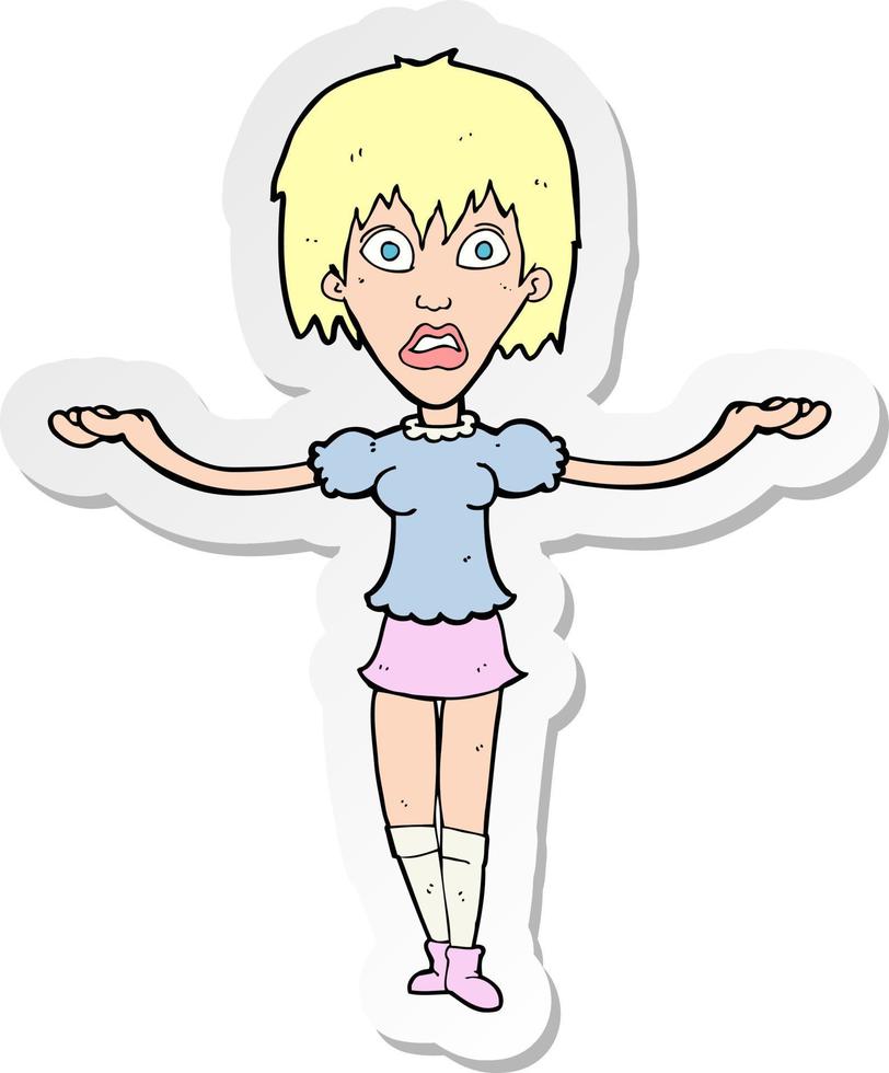 sticker of a cartoon woman shrugging shoulders vector