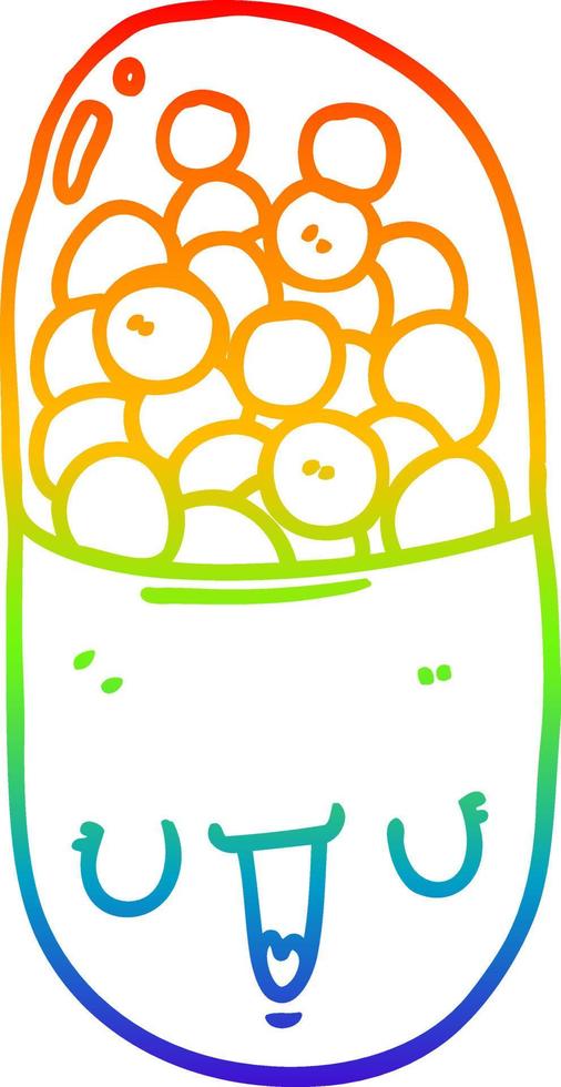 rainbow gradient line drawing cartoon medical pill vector