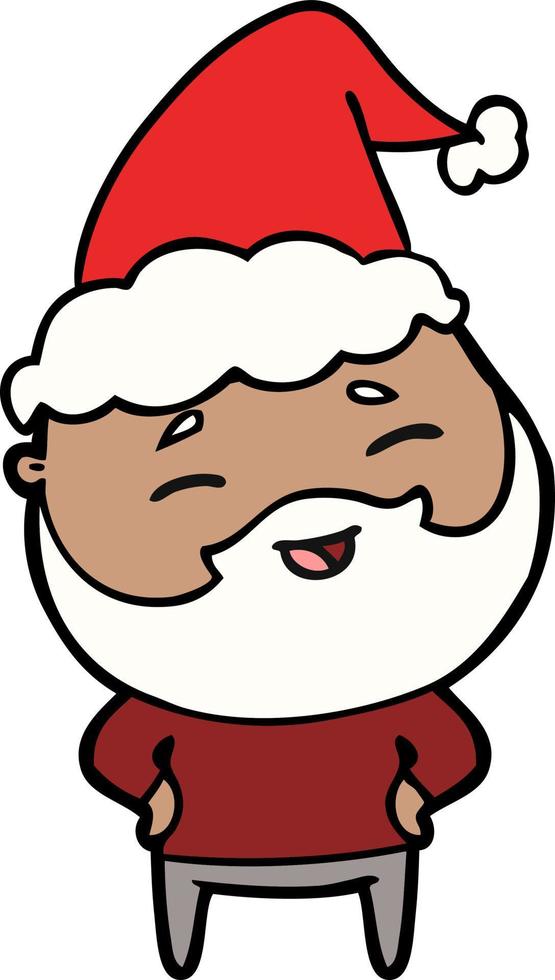 line drawing of a happy bearded man wearing santa hat vector