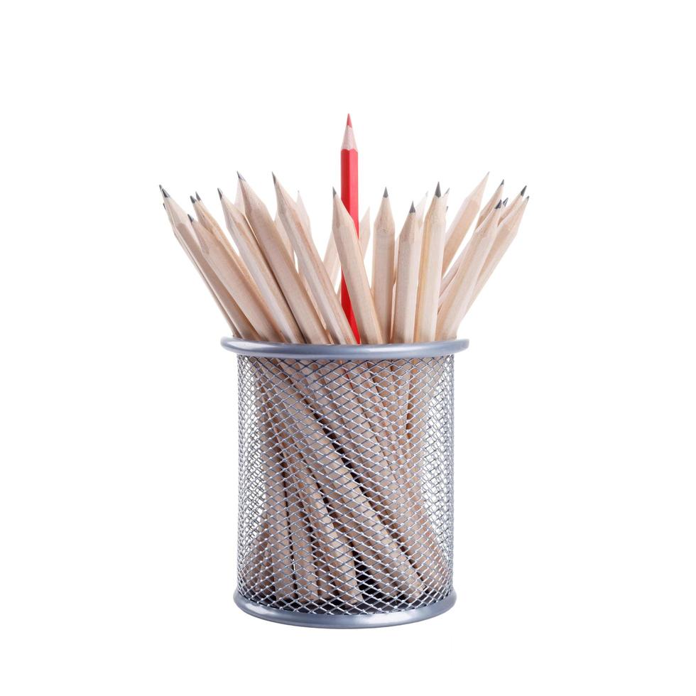 red pencil in metal basket photo