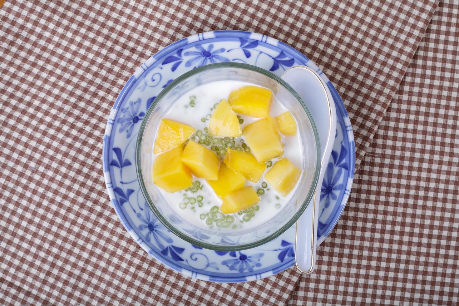 Thai dessert of sago with coconut milk and mango photo