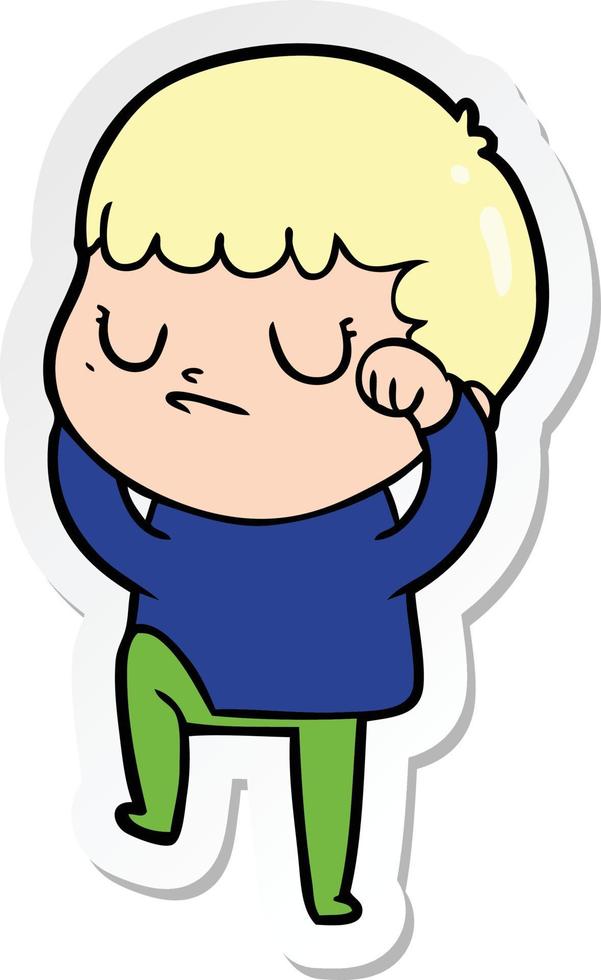 sticker of a cartoon grumpy boy vector