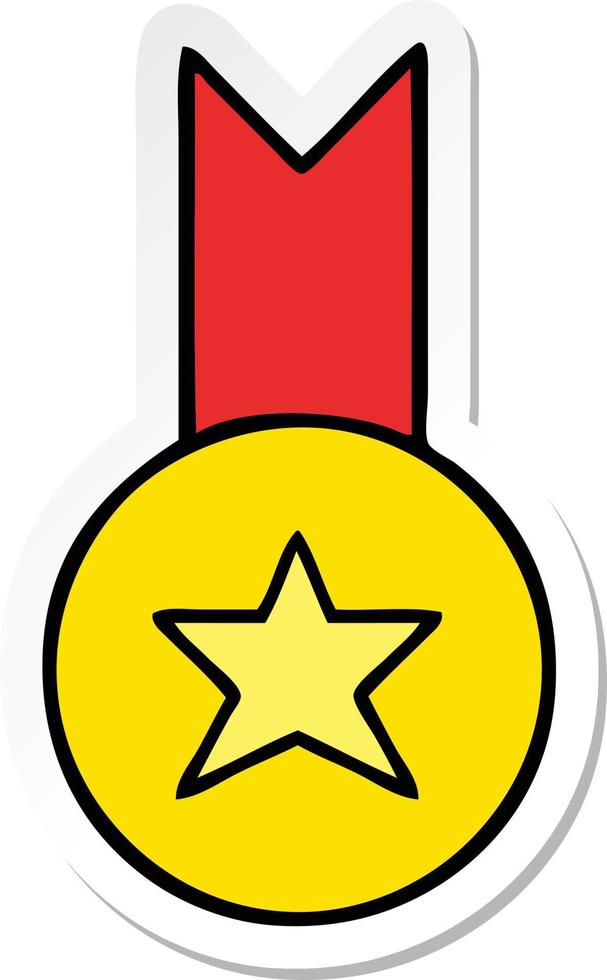 sticker of a cute cartoon gold medal vector