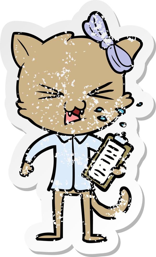 distressed sticker of a cartoon cat vector