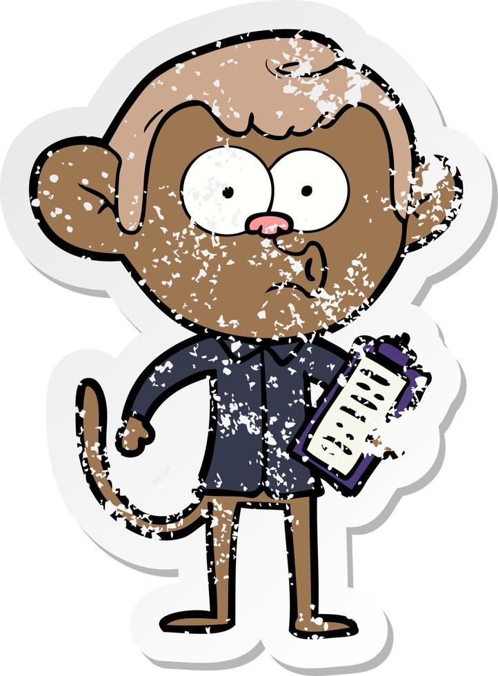 distressed sticker of a cartoon salesman monkey vector