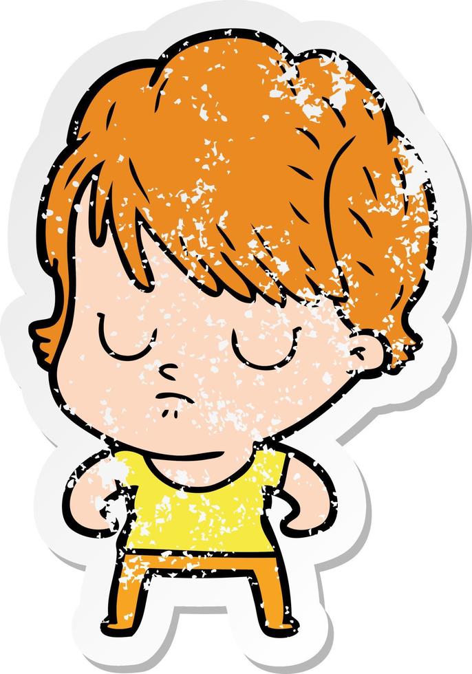 distressed sticker of a cartoon woman vector