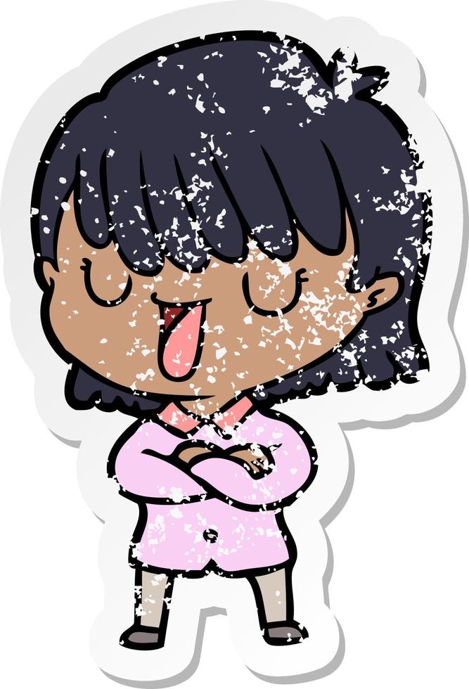 distressed sticker of a cartoon woman vector