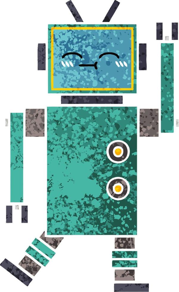 retro illustration style cartoon happy robot vector