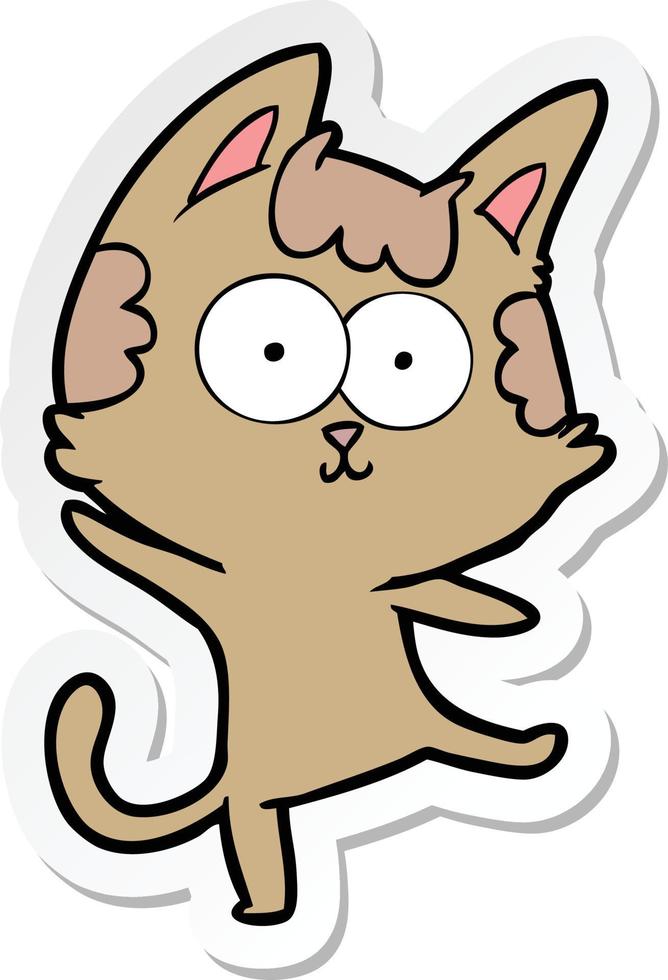 sticker of a happy cartoon cat dancing vector