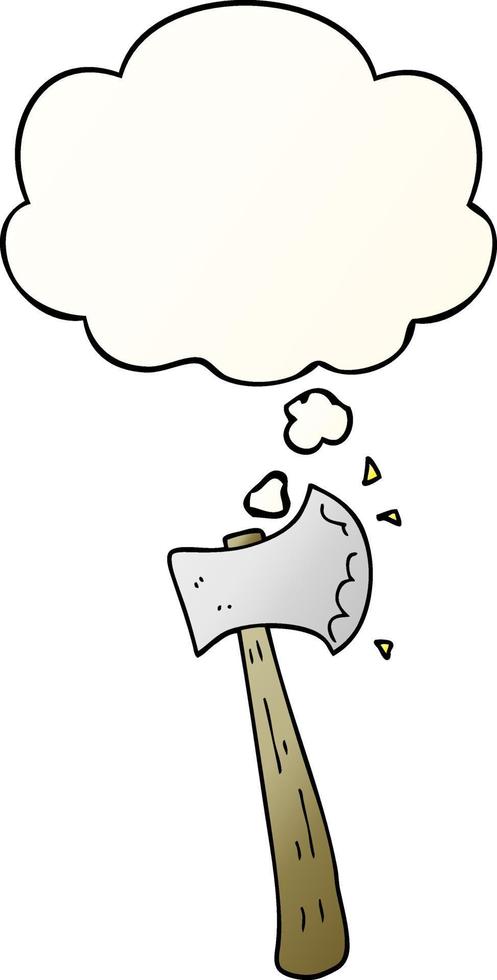 cartoon axe and thought bubble in smooth gradient style vector