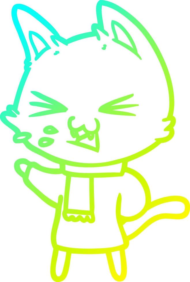 cold gradient line drawing cartoon cat hissing vector