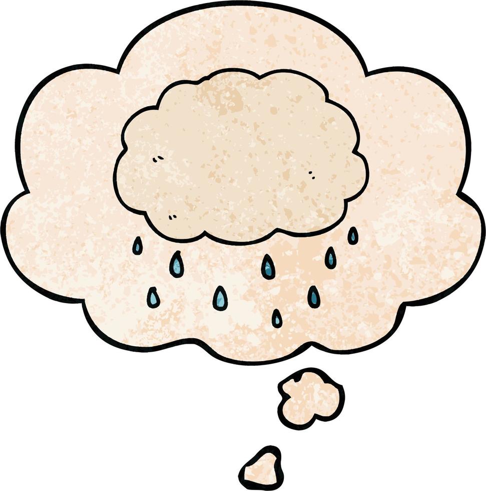 caricatura, nube de lluvia, y, pensamiento, burbuja, en, grunge, textura, patrón, estilo vector