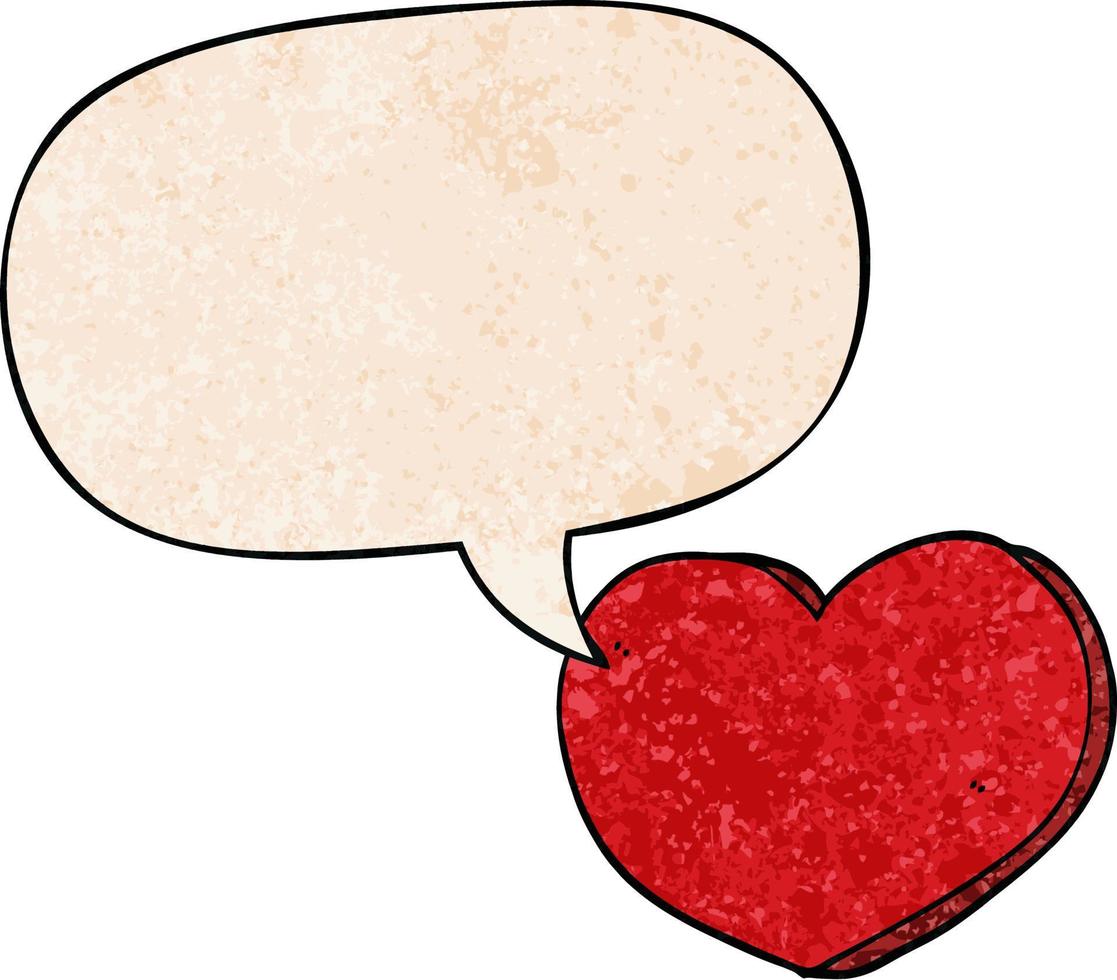 cartoon love heart and speech bubble in retro texture style vector