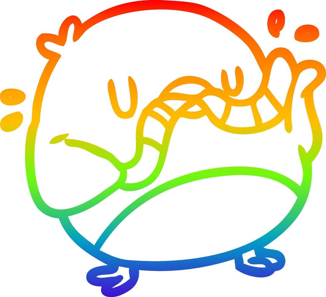 rainbow gradient line drawing bird eating worm vector
