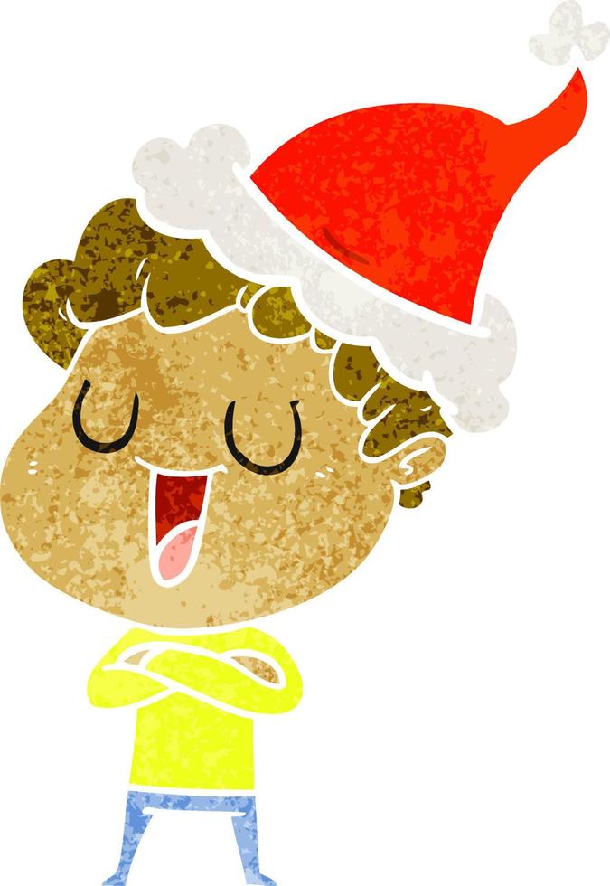 laughing retro cartoon of a man wearing santa hat vector