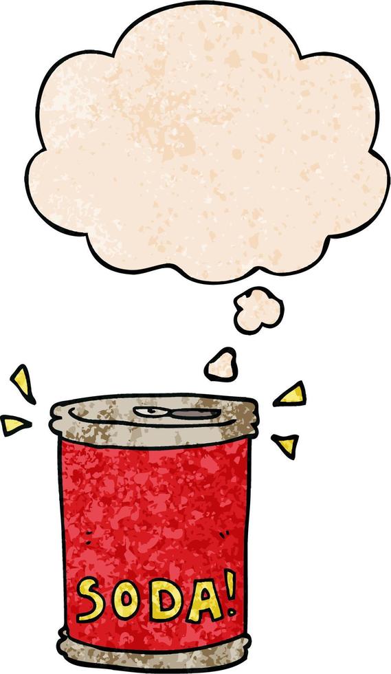 cartoon soda can and thought bubble in grunge texture pattern style vector