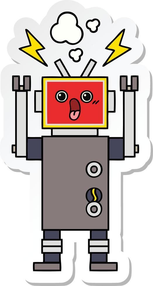 pegatina de un lindo mal funcionamiento del robot de dibujos animados vector