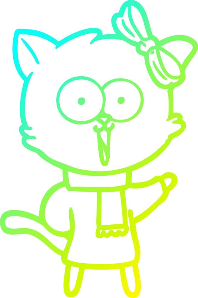 cold gradient line drawing cartoon cat vector