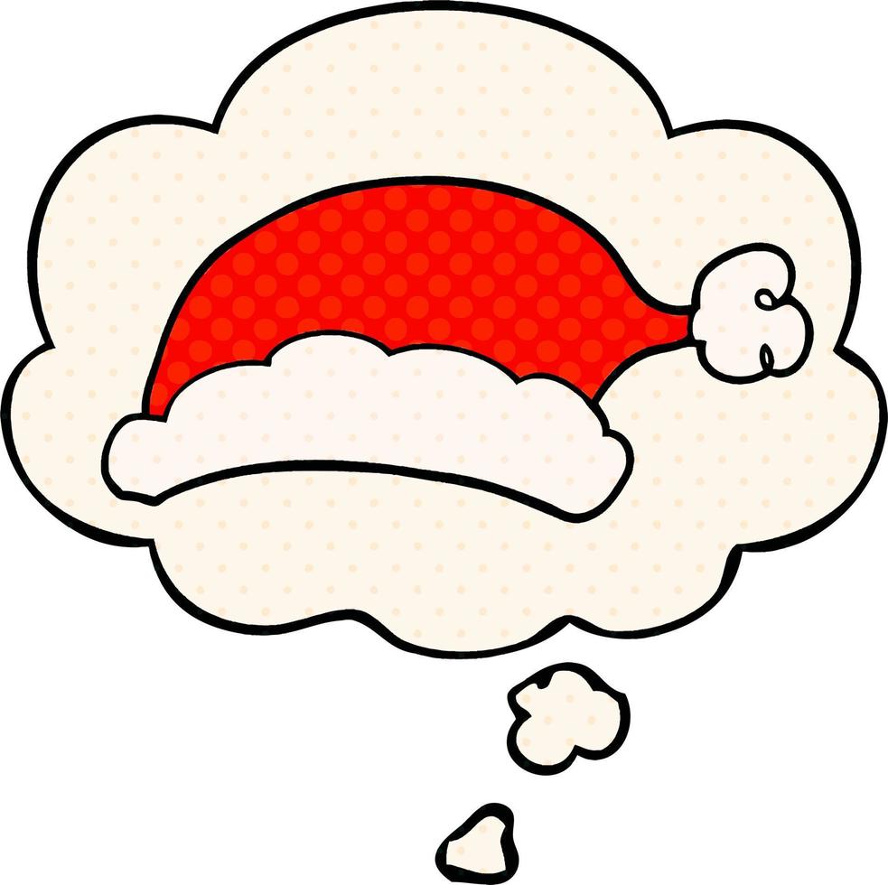 cartoon christmas hat and thought bubble in comic book style vector