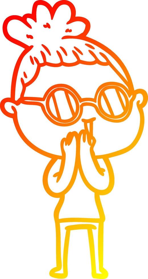warm gradient line drawing cartoon woman wearing spectacles vector