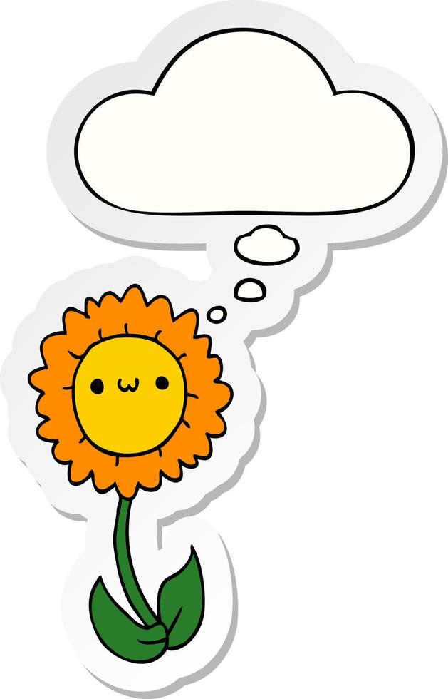 cartoon flower and thought bubble as a printed sticker vector