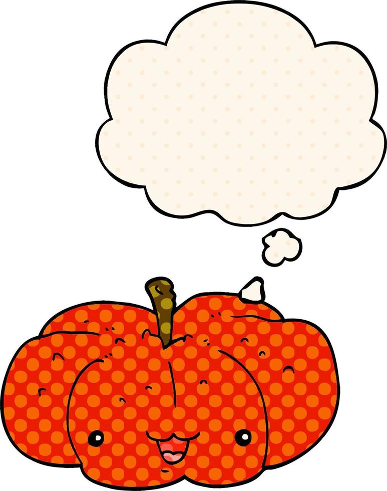 cartoon pumpkin and thought bubble in comic book style vector