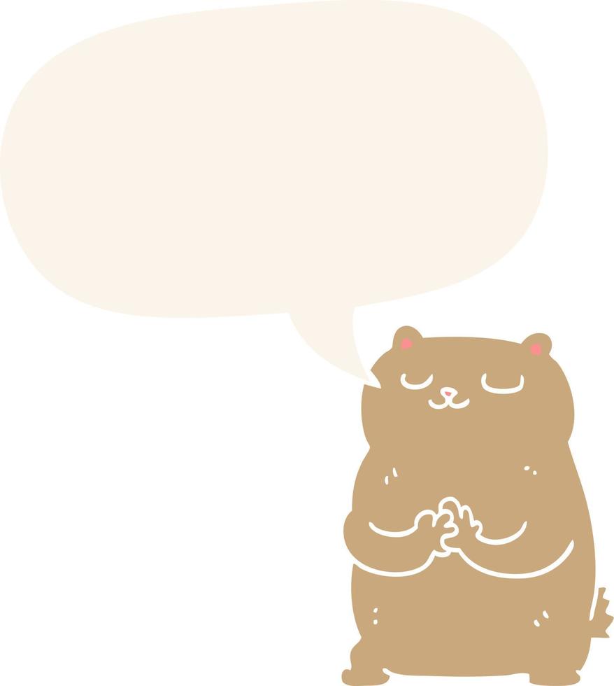 cartoon bear and speech bubble in retro style vector