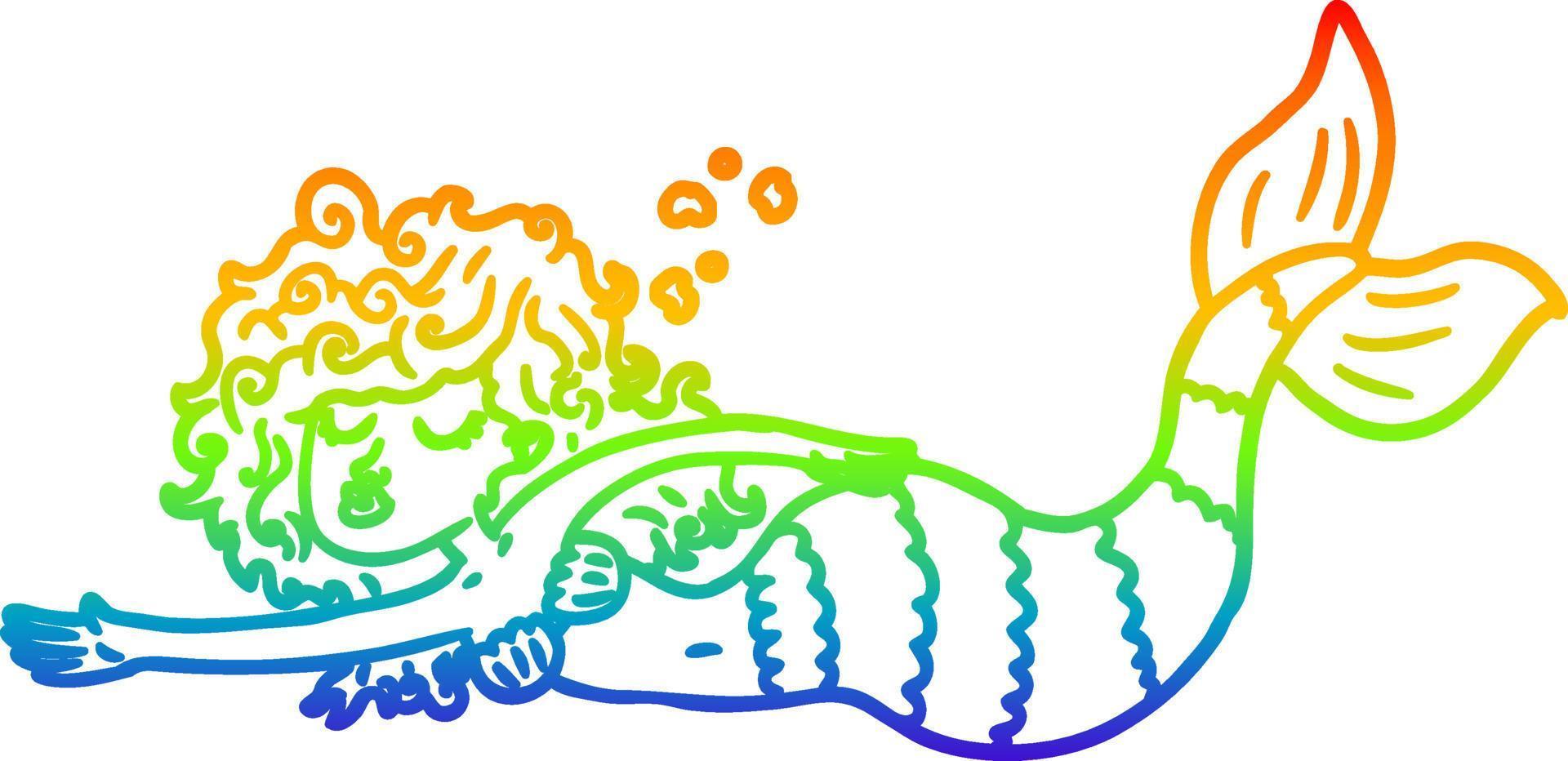 rainbow gradient line drawing cartoon mermaid vector