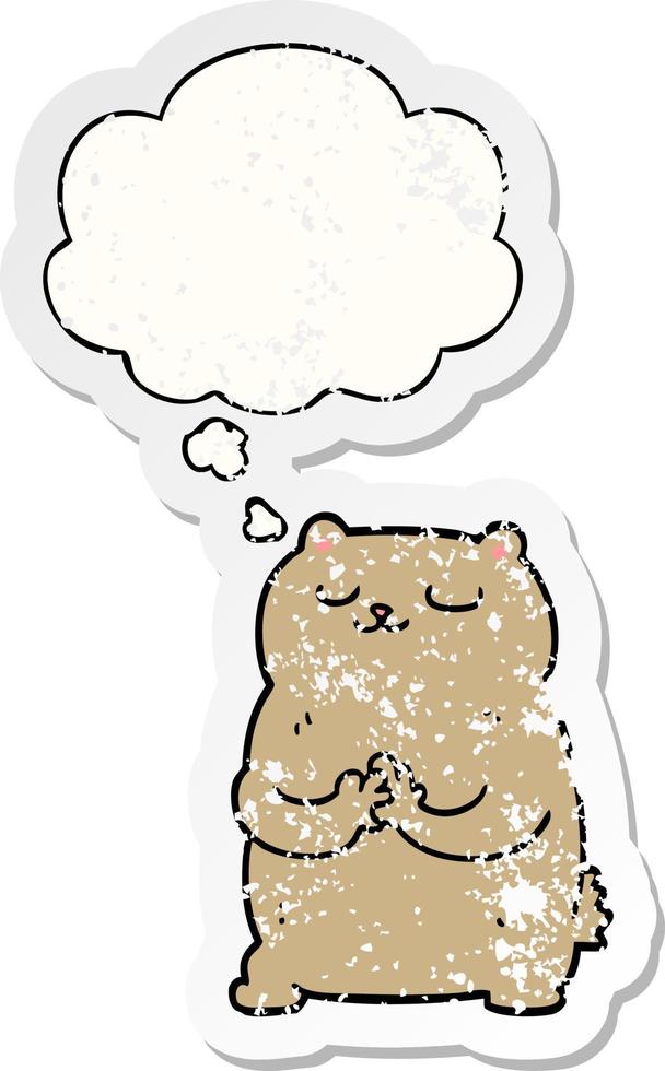 cartoon bear and thought bubble as a distressed worn sticker vector