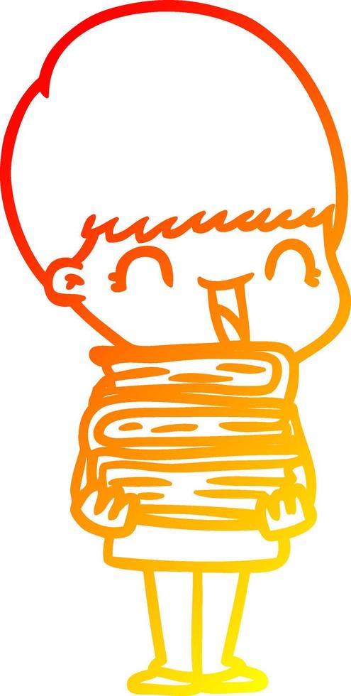 warm gradient line drawing happy cartoon boy vector