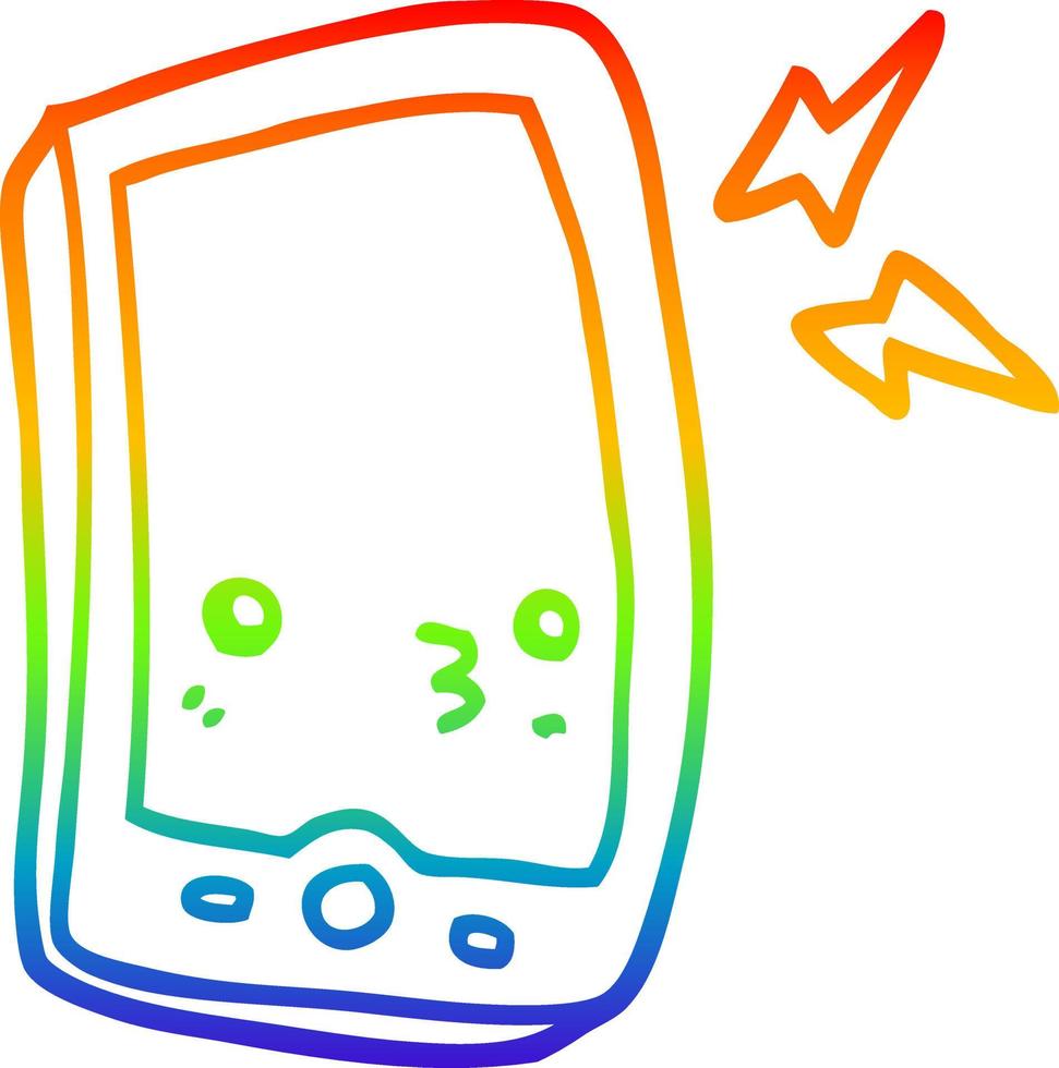 rainbow gradient line drawing cartoon mobile phone vector