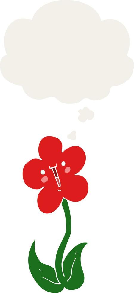 flor de dibujos animados y burbuja de pensamiento en estilo retro vector