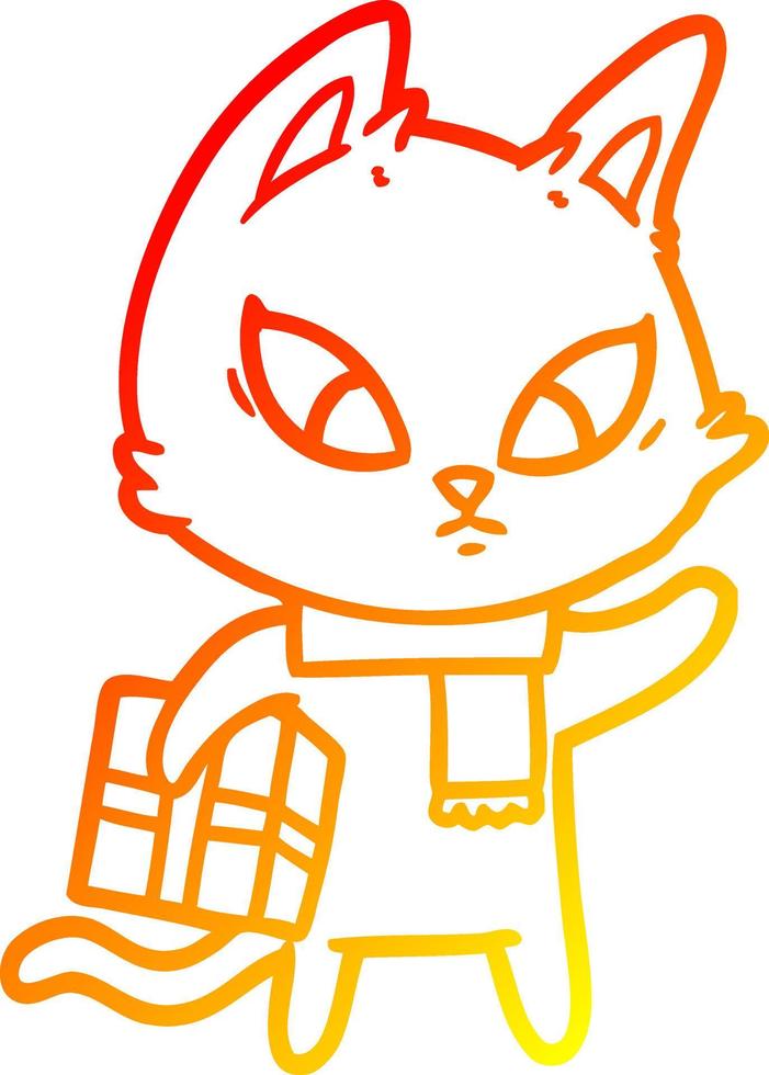 warm gradient line drawing confused cartoon cat vector