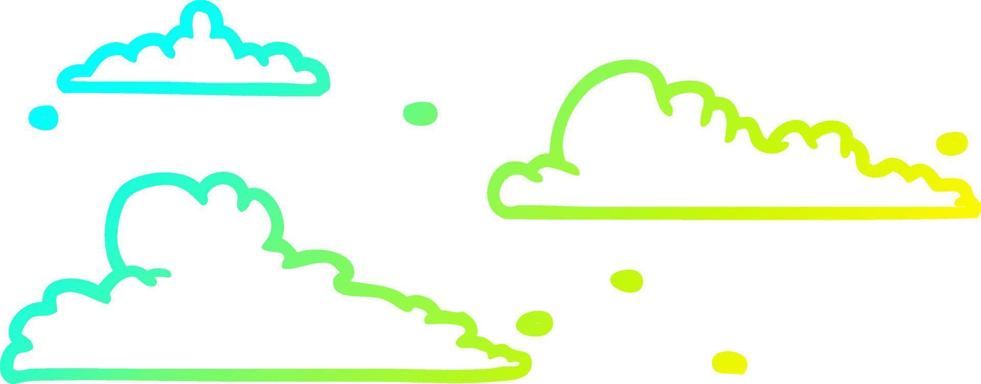 línea de gradiente frío dibujando nubes a la deriva vector