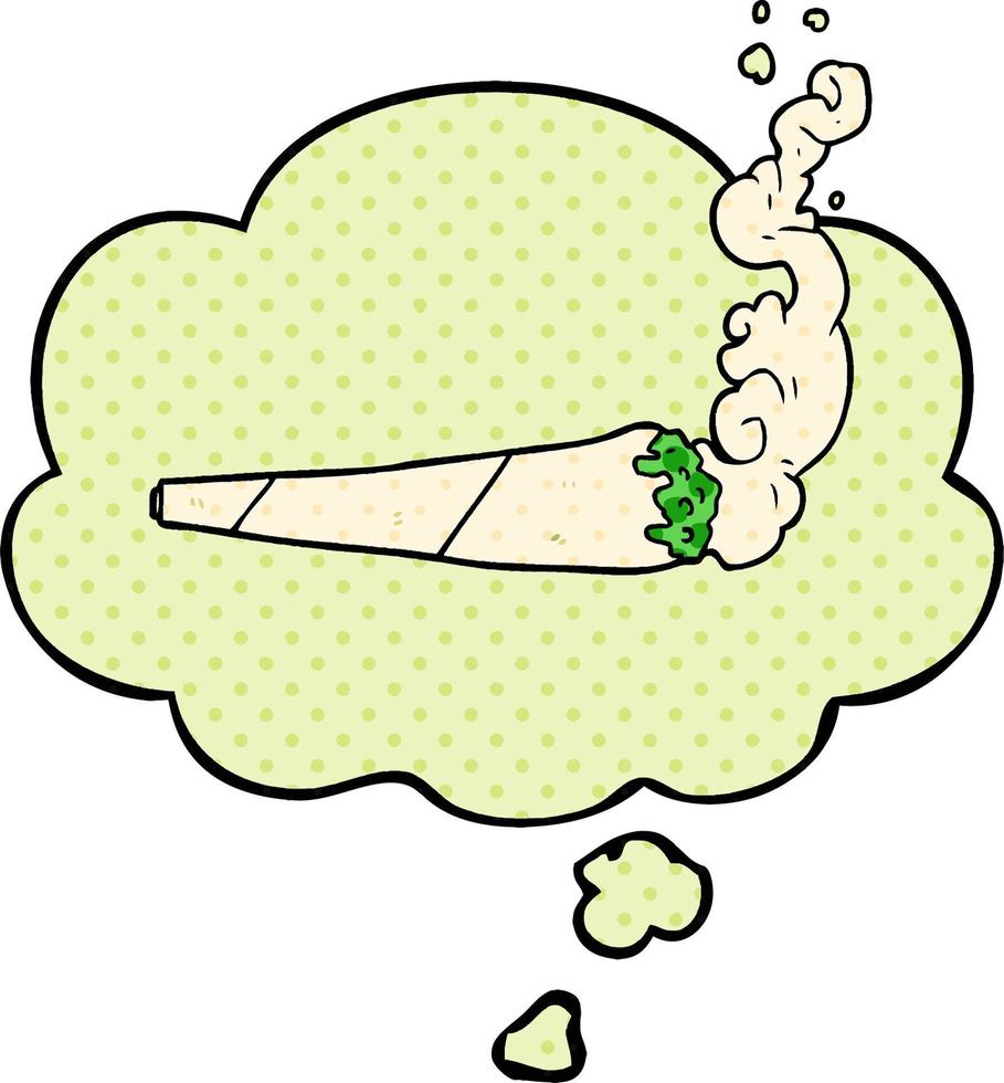 cartoon marijuana joint and thought bubble in comic book style vector